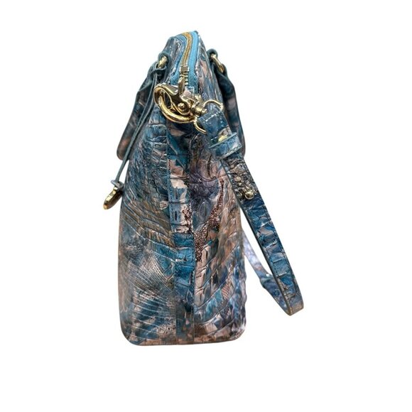 BRAHMIN LARGE DUXBURY “BLUE LACE MELBOURNE “ SATCHEL CROC Leather Good Condition - Picture 3 of 10